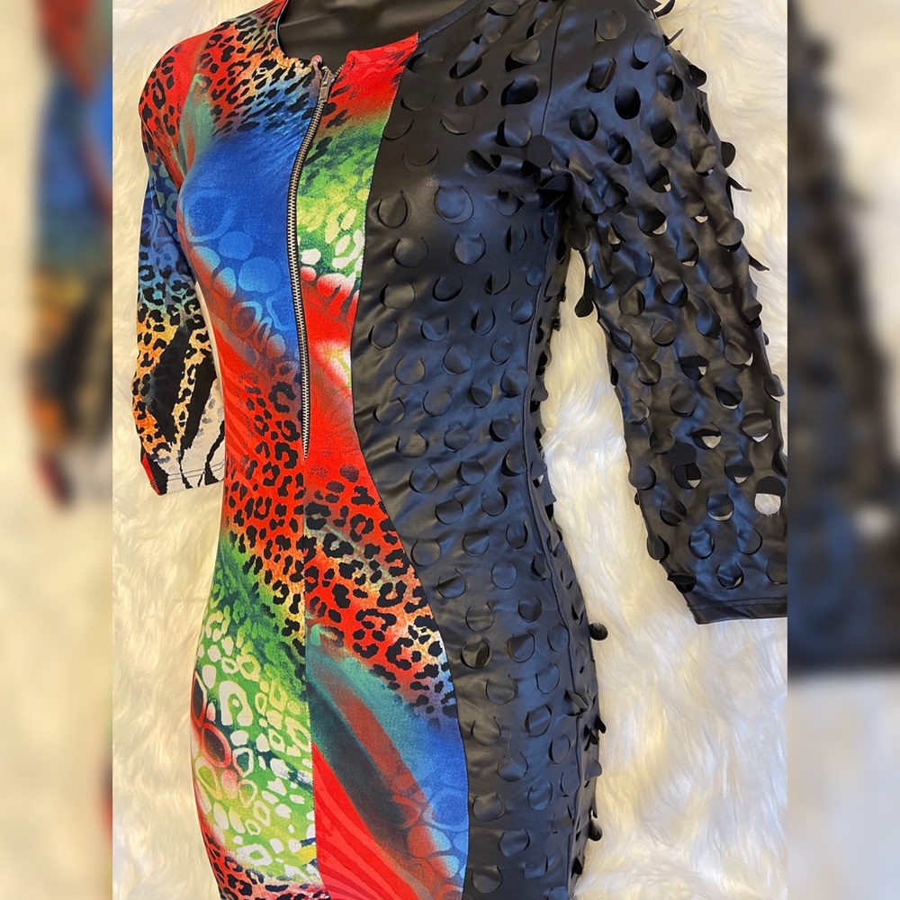 Multicolor Animal Print Body Con Dress